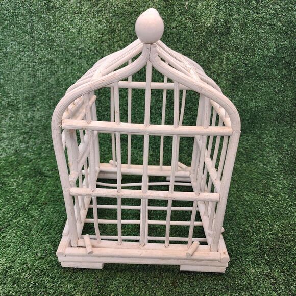 Vintage Handmade Decorative Hanging Wooden Bird Cage 12" x 8.25" - Picture 2 of 6